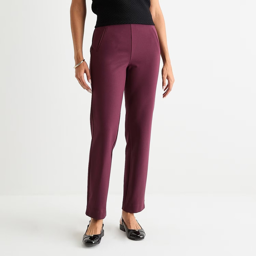 MSRP $54 Liz Claiborne Amelia Womens PL Winetasting Straight Pull-On Pants Ponte